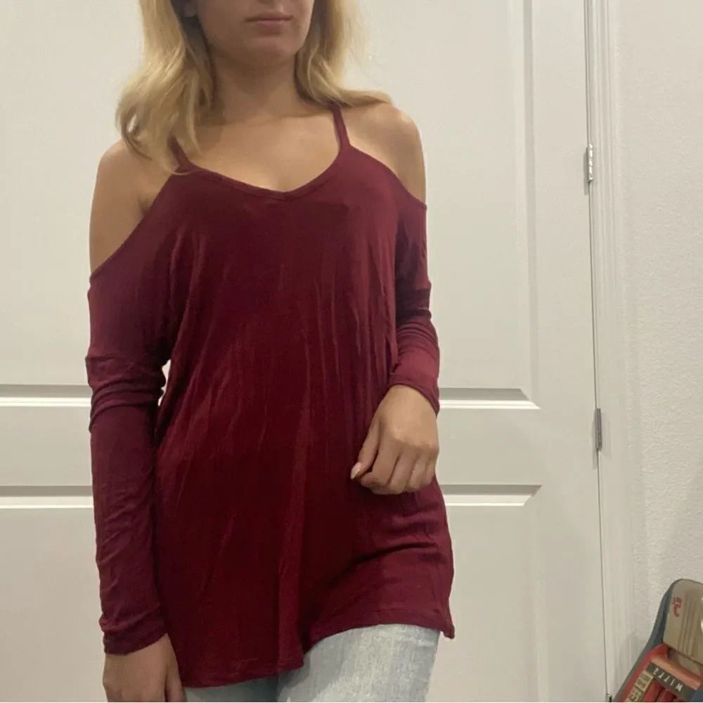 Garage Maroon Cold Shoulder Top